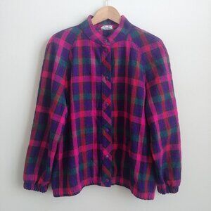Vintage made in Canada lightweight wool blend bright plaid shirt jacket Medium